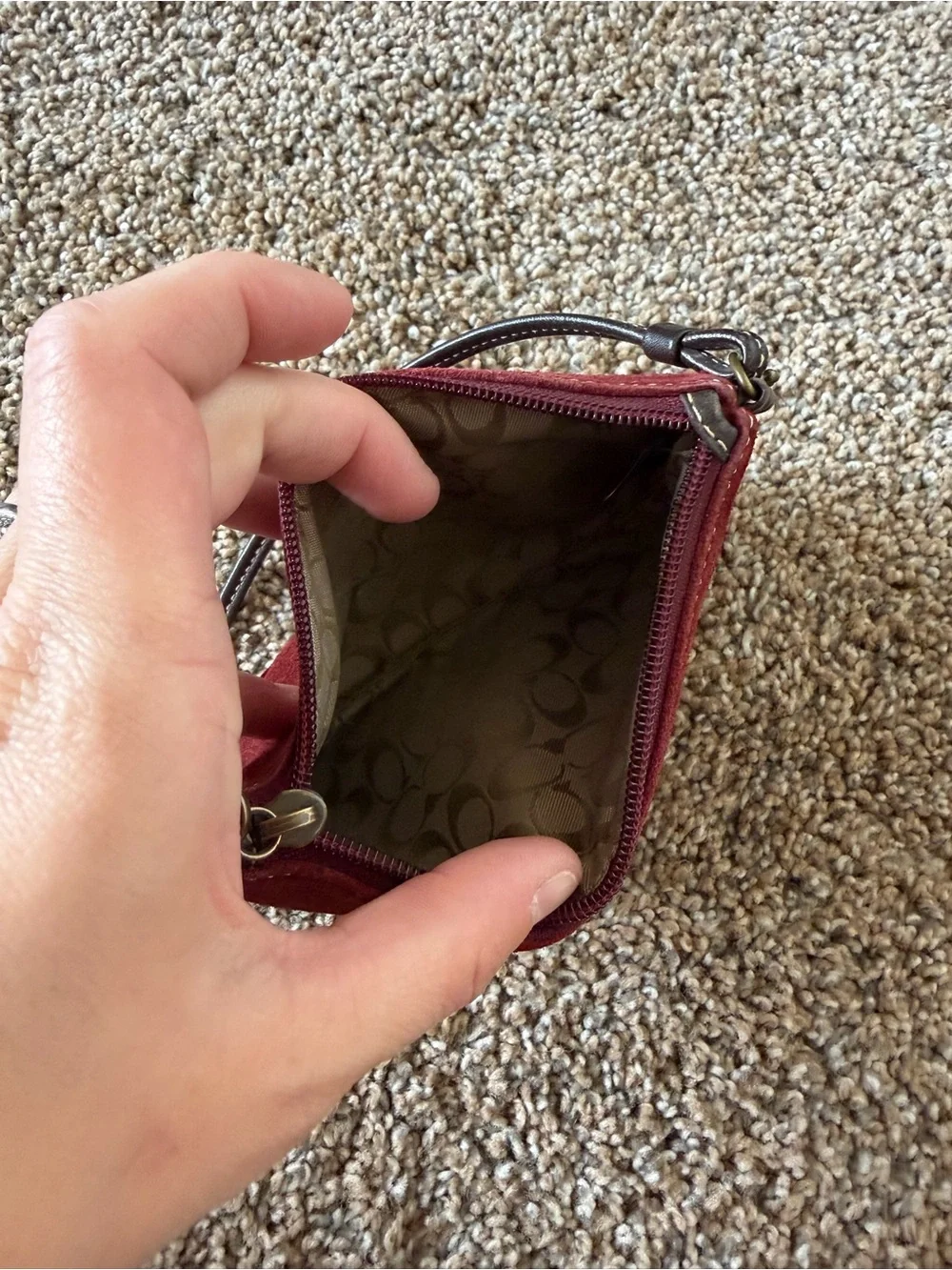 COACH Vintage Stitched Suede Burgundy Red Zip Wristlet Wallet